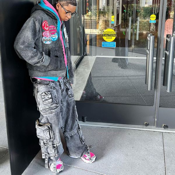 Distressed Denim Heavyweight Vintage Tracksuit Set Streetwear Sweat Suits Anti Bacterial