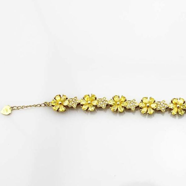 Gold Plated 925 Silver Link Flower Citrine Cubic Zircon Tennis Bracelet(B01YELLOW)