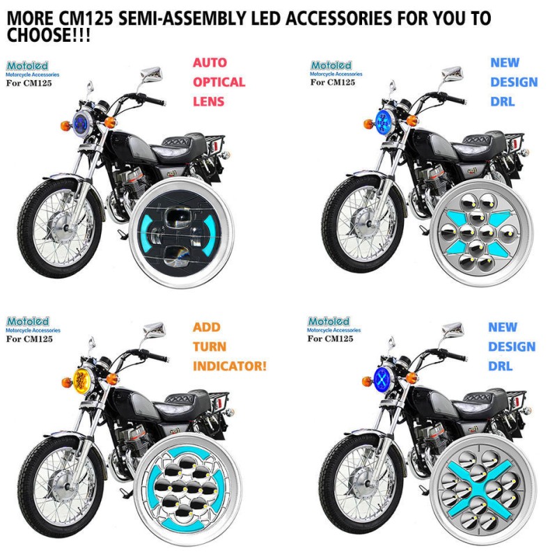 Red Blue DRL LED Motorcycle Headlight IP67 6 Inch CM125 Water Lamp