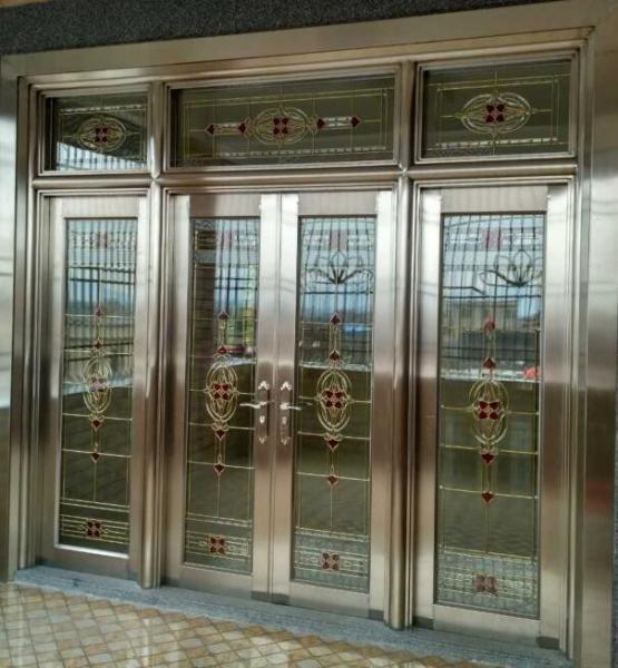 Decorative  leaded glass for   doors with brass came & patina came & chrome came