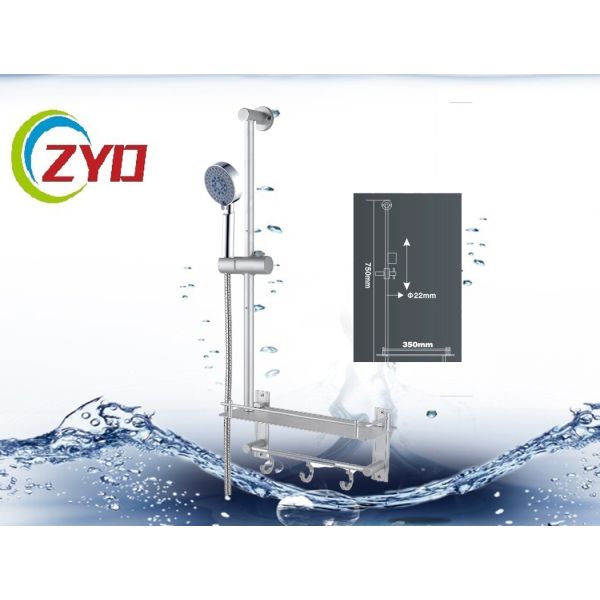 Round Handheld Shower Head With Slide Bar , Chrome Plated Shower Head And Rail Set