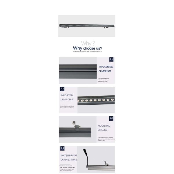 IP65 Outdoor 24V Linear LED Wall Washer Lights RGB Stainless Steel Body