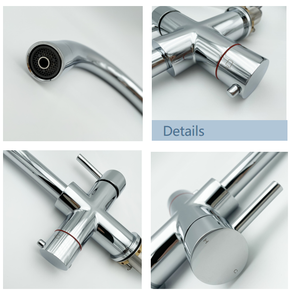 Contemporary Kitchen 3 in 1 Water Filter Tap Hot Cold Water Mixer Filtration Taps