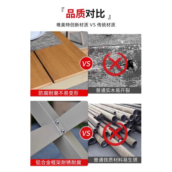 Outdoor Plastic Wood Table and Chairs – Villa Garden Patio Furniture, Weatherproof & Anti-Corrosion Leisure Set for Open-Air Use.