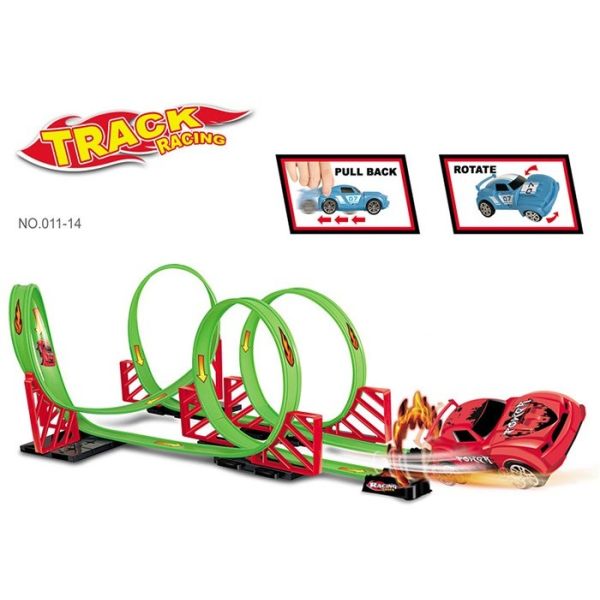 360° Rotation 115 CM Toy Race Car Track Sets 4 Loops 1 Pull Back Vehicle