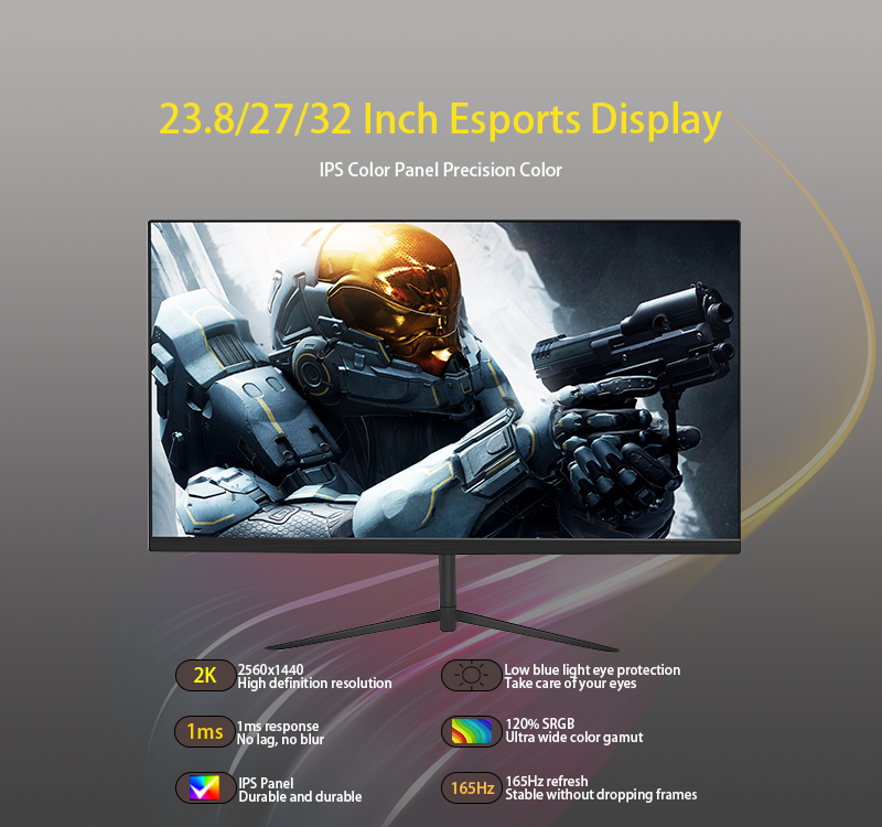 Escritorio de 27 pulgadas 2K Gaming LED Monitor Bebel Menos Diseño con V forma inclinación soporte de pie OEM