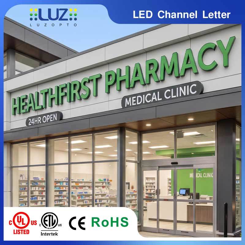 Eco Green Lighting High Consistency Internal External Illumination Channel Letter For Medical Pharmacy Center