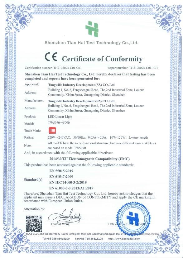 Tungwille Lighting Co.,LTD Сертификации
