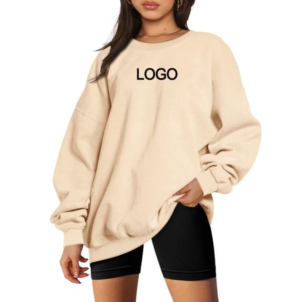 Style Casual Solid Women'S Oversized Lightweight Cotton Polyester Sweatshirt Crew Neck