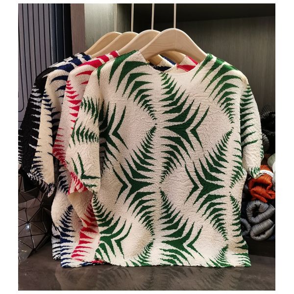 High-End Elegant Plus Size Casual Batwing Sleeve T-Shirt Printed Neck Irregular Design Light Luxury Summer Top Polyester Knitted