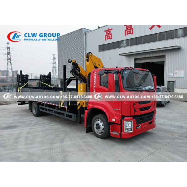 ISUZU FTR 4x2 Flatbed Truck with 6.3-Ton Knuckle Crane and 205HP Euro 6 Engine for 7,000mm Platform Transport