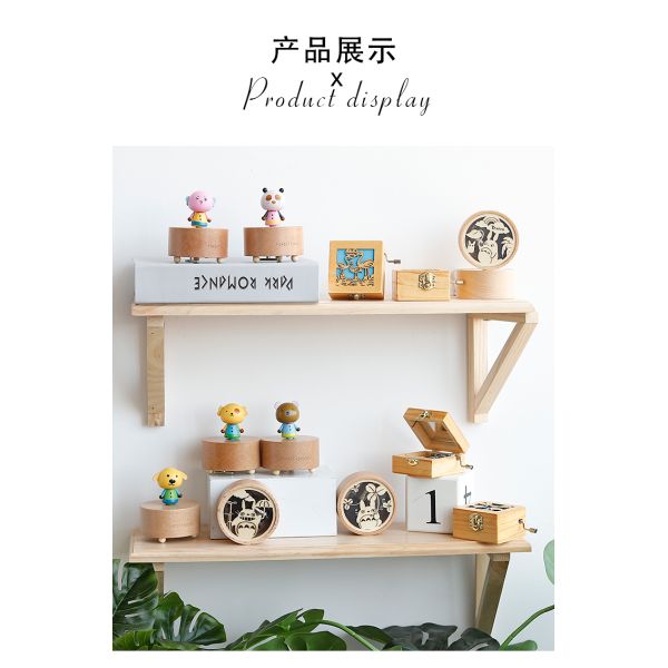 Christmas Holiday Wooden Jewelry Music Box with Silk-Screen Printing and Burned Design