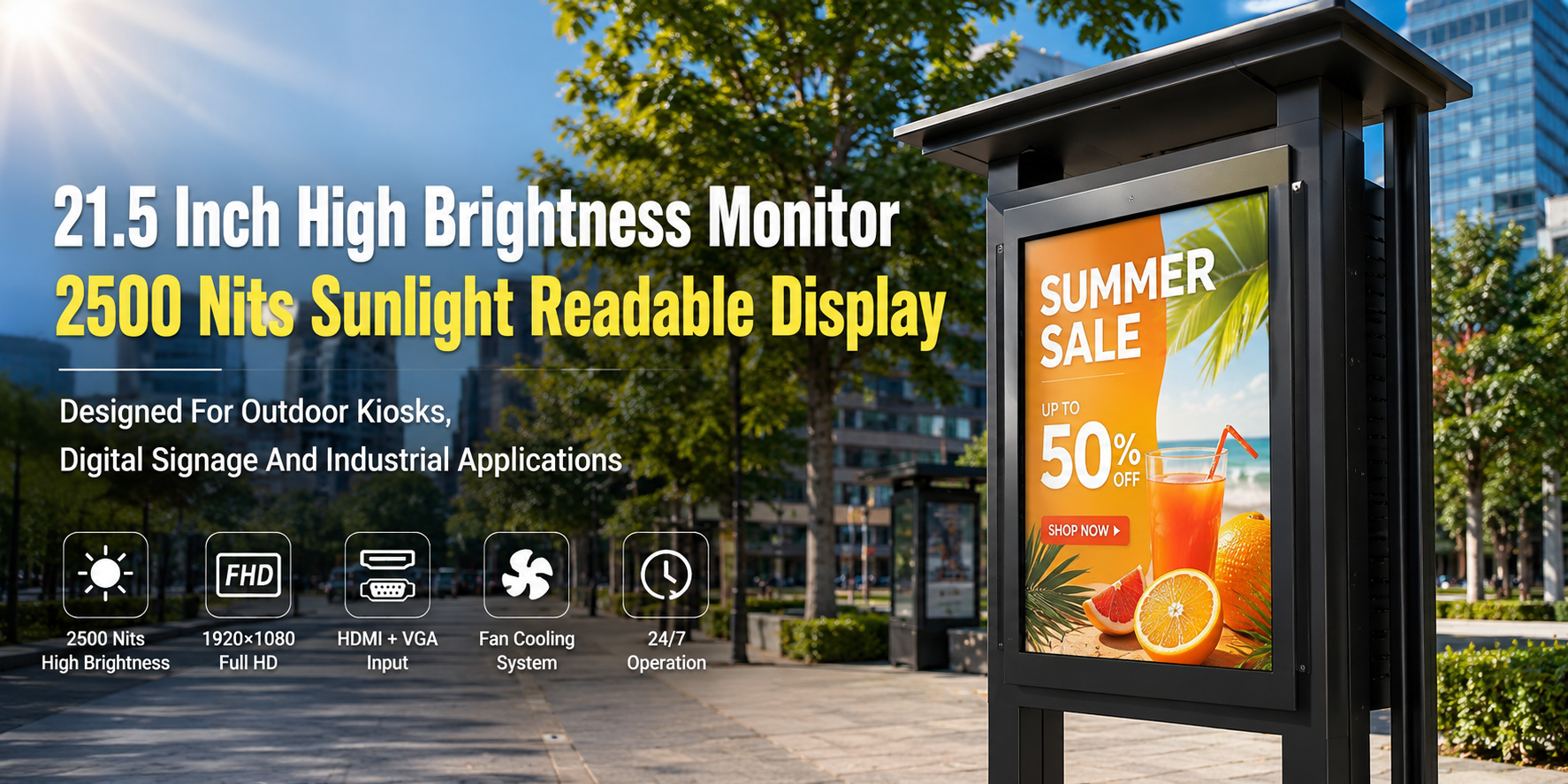 21.5 Inch 2500 Nits High Brightness LCD Monitor Sunlight Readable Industrial Display HDMI VGA Open Frame Monitor