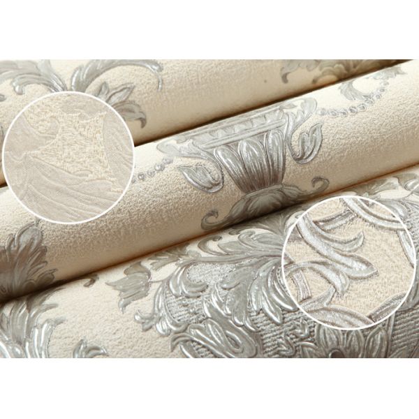 Yellow Removable Floral Wall Covering , Washable Vinyl Wallpaper For Living Room