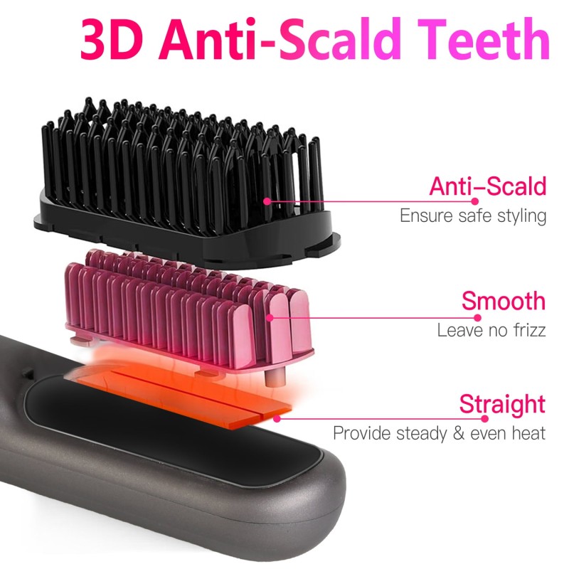 Rechargeable Foldable Negative Ion Portable Ceramic Curling Hair Comb 12-Temperature USB Household Doesn't Hurt Hair Travel