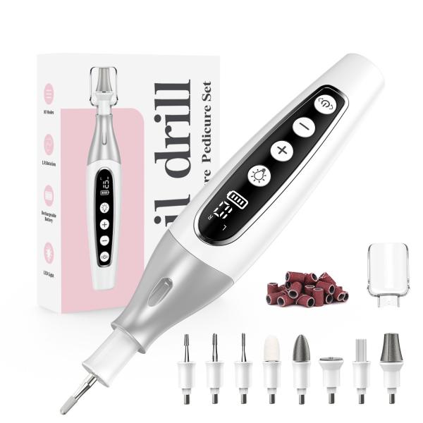 Máquina de moer unhas portátil 10 velocidades de nível Baixo ruído USB Carregamento Pedicure Pedicure Set de arquivo de unhas Forno de unhas elétrico