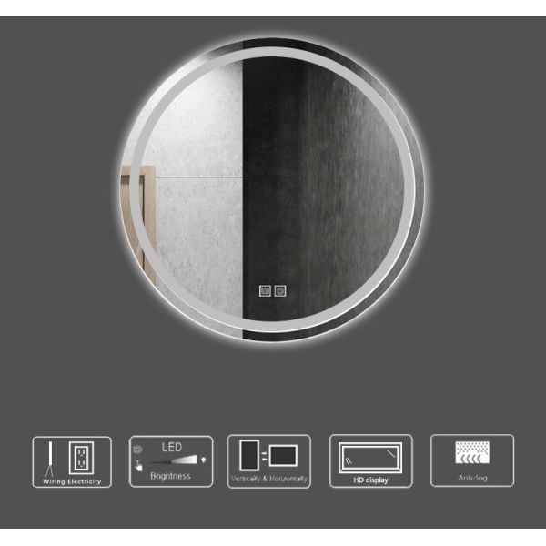 Modern 24in Glass Bathroom Mirror LED Illuminated Smart Anti-Fog Frameless Wall Mounted Touch Switch IP44 Rated for Apartments