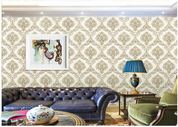 Waterproof Embossed Damask Wallpaper For Walls , Fashion Damask Vinyl Wallpaper
