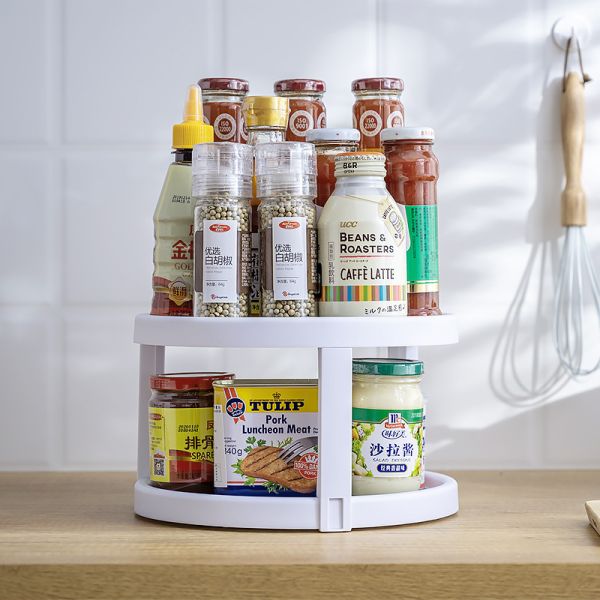 Plastic Kitchen Turntable Organizer for Spice Items and Fruit Placement Standing Type
