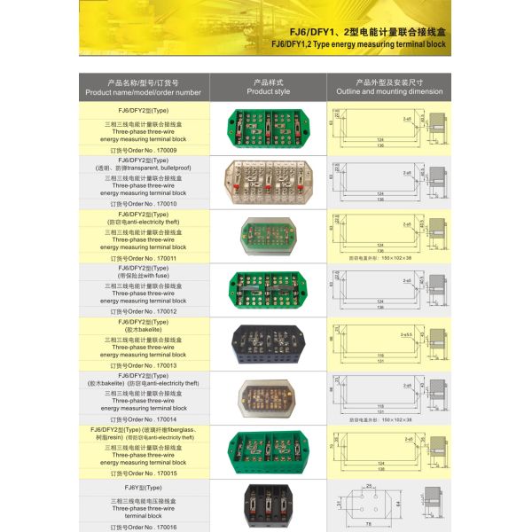 FJ6/DFY1,2 type Enclosed Power Distribution Test Terminal Block for energy measuring