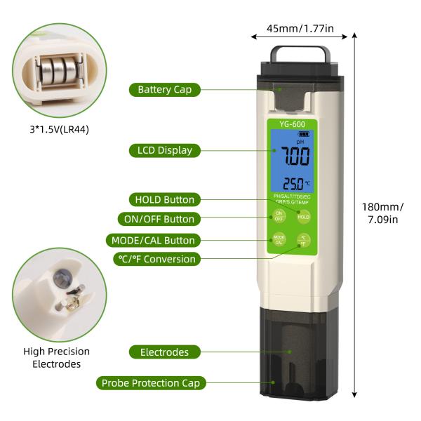 7-in-1 Water Tester PH / TDS / EC / ORP / S.G / Salt / Temp Meter For Home Pool Lab Measurement