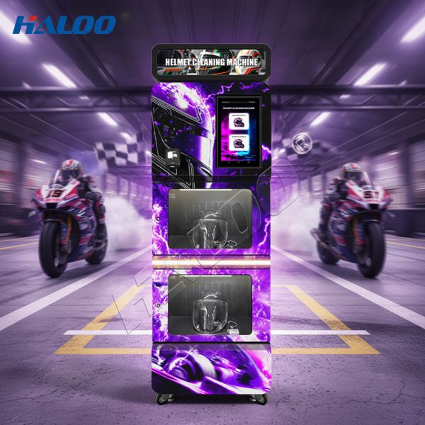 Haloo smart dual compartment helmet cleaning vending machine | 360 ° sterilization and deodorization+dual station efficient cost recovery