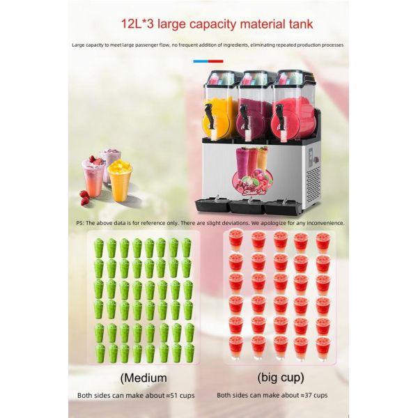 Food Beverage Shops Slush Machine Powerful Mixer and Independent Temperature Control