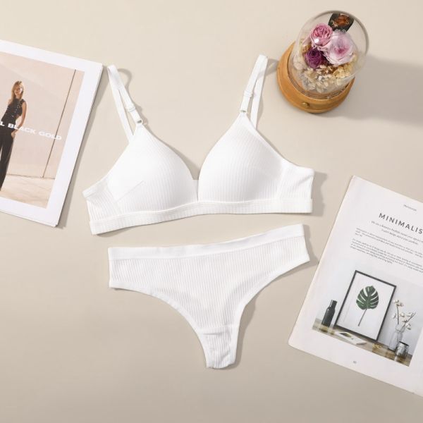 Wholesale 2024 Women Pure Cotton Thong Panties With Bra Set Hot Selling Women Bra With Panty Set Cotton