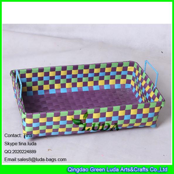LDKZ-035 colorful handwoven desk drawer organizer home strapping self  woven basket with handles