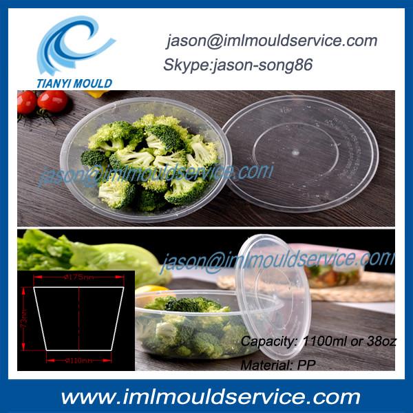 1100ml big clear thin wall plastic disposable pasta serving bowls molding with lids