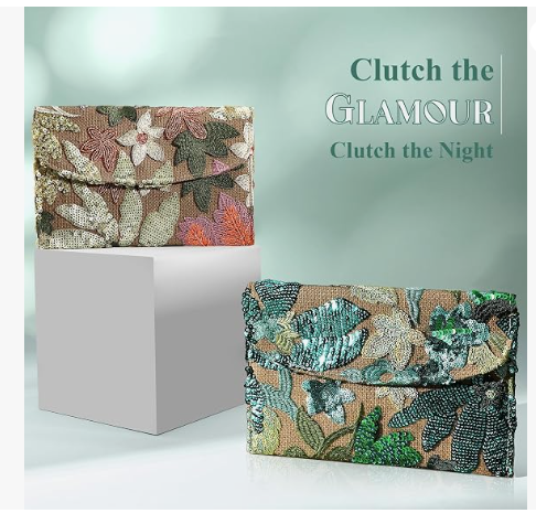 Embroidery Sequin Beaded Purse Floral Beaded Clutch Flower Evening Bag Clutch Purses for Women