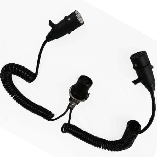 Black Coiled Trailer Cord 15 Core Truck Cables European 24V EBS Trailer Plug