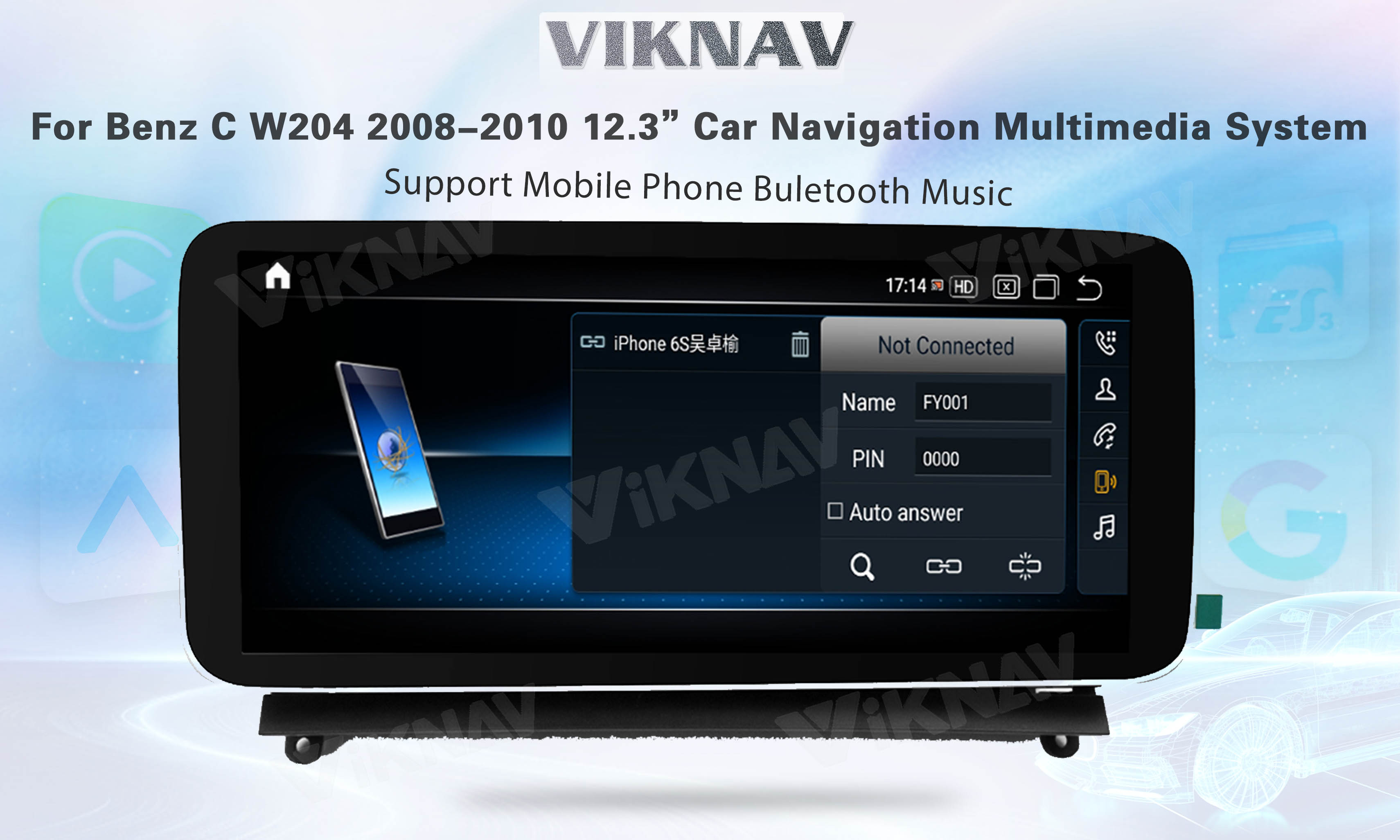 Viknav 12.3 дюймовый Android Car With Screen Multimedia Player для Mercedes Benz C Class W204 2008-2010 GPS 2Din NTG4.0