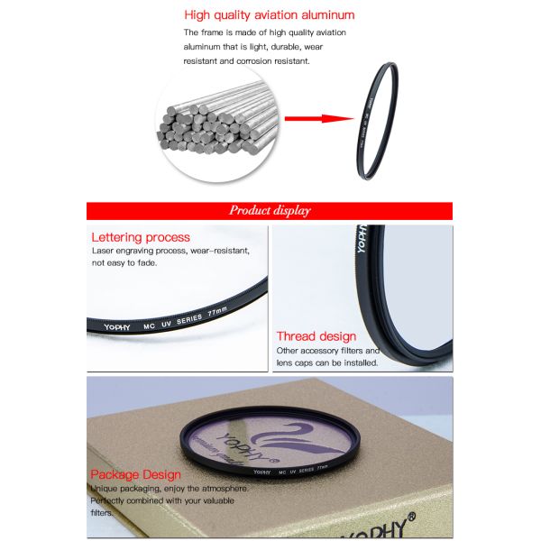 UV Protection Camera Lens UV Filter , 52mm Lens Filter Multi Coating Black Color