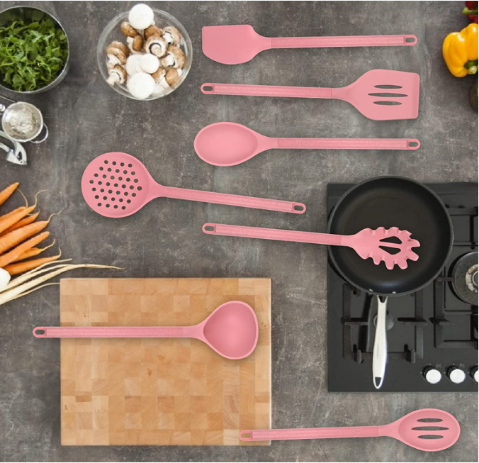 18-Piece Silicone Kitchen Cooking Utensil Set, With Wheat Straw Holder