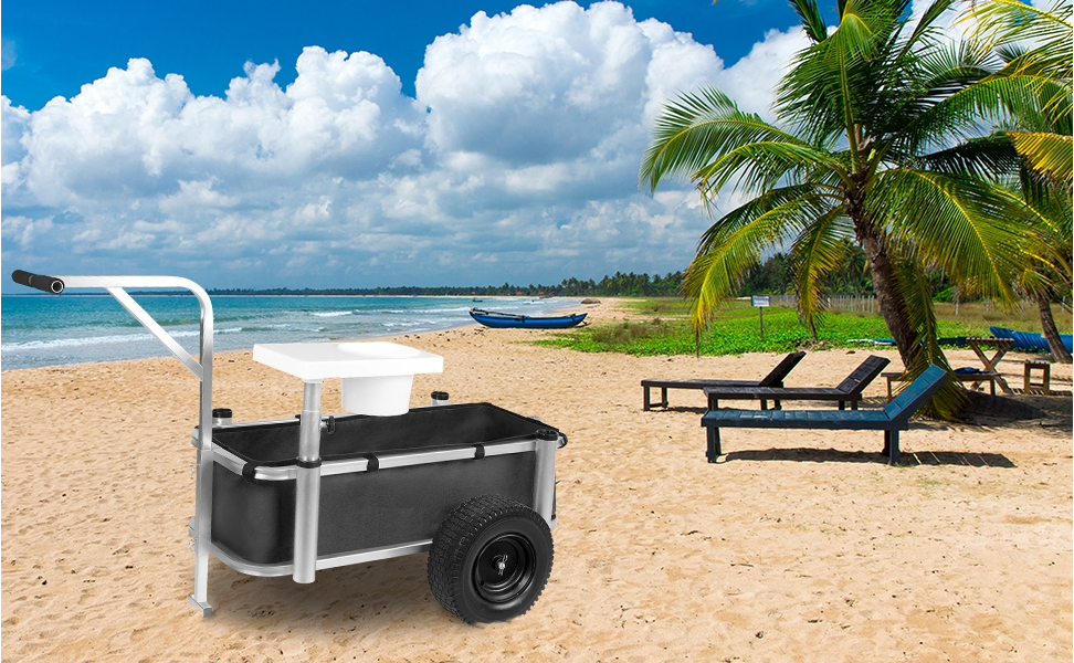 Light-Weight Aluminium Mesh Structure Beach Trolley Cart Multifunction Fishing Wagon Cart