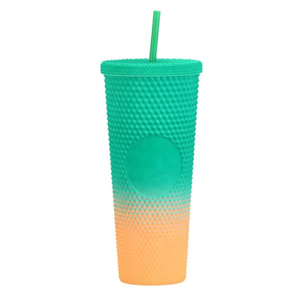 Double Wall Insulation 24oz Studded Tumbler Diamond Durian Pineapple Plastic Matte Black Studded Cup Coffee Tumbler With Lid Straw Fashionable