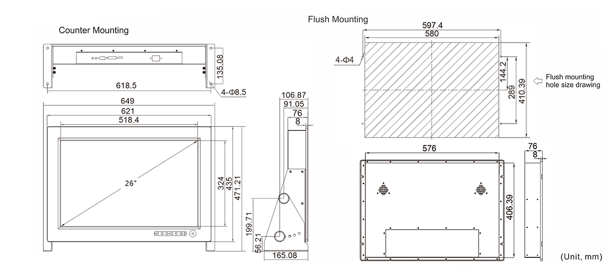24 Inch 1920 X 1080 CCTV Monitors DVI Marine Lcd Screen For Cctv