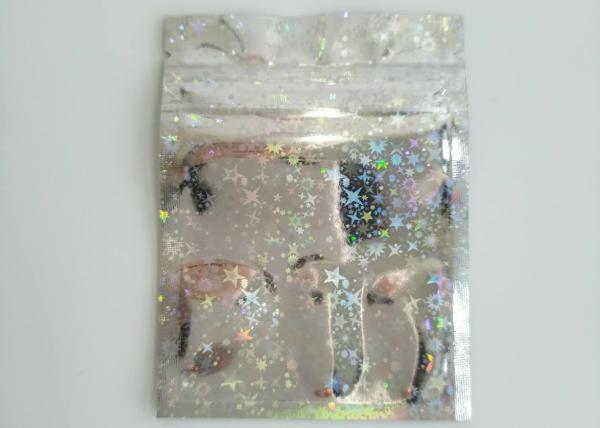 Folha holográfica do laser Mylar do malote lateral sem perigo para as crianças do selo três alinhada com zíper