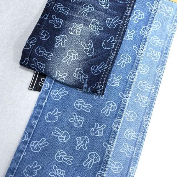Finger Design  Printed Fabric  Non Elastic Denim 9.6oz 170-180CM DARK BLUE for jeans