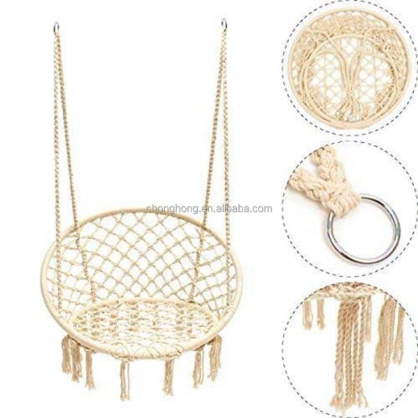 Colgante redondo hamaca de jardín exterior cuerda de algodón Macrame Fringe Patio columpiar hamaca silla de mascotas hamaca