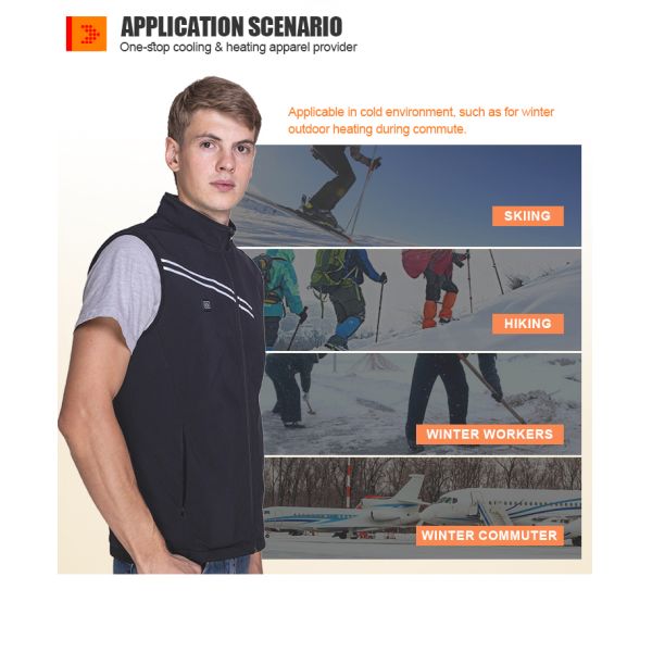 Regular Length Winter Outdoor Heating Vest with Zipper Closure and Heating