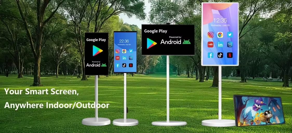 21.5 Inch Smart Portable Monitor Screen Digital Signage Display Moving Touch Screen Monitor Android 15 Smart Tv Rollable Tablet