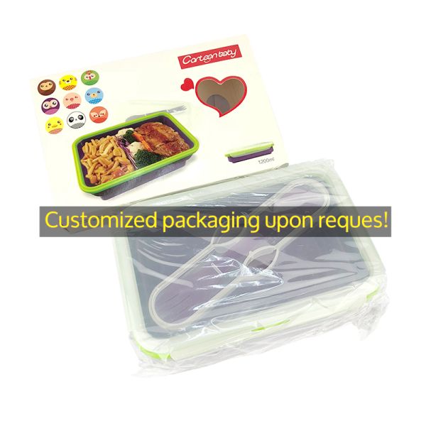 1200ml Food Grade Collapsible Foldable Folding Silicone Rectangle Food Storage Bowl Silicone Lunch Box