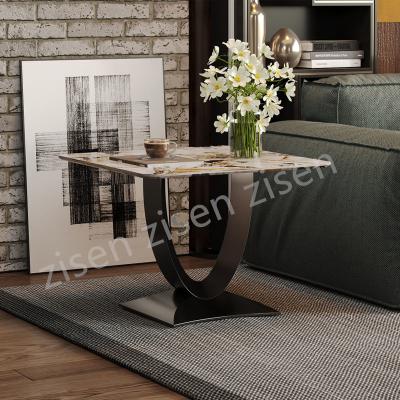 Arc  Marble End Coffee Table With Ceramic Top Modern Stainless