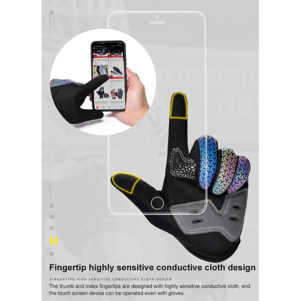 Customized Logo Full Finger Microfiber Touch Screen Sports Cycling Gloves for Biking