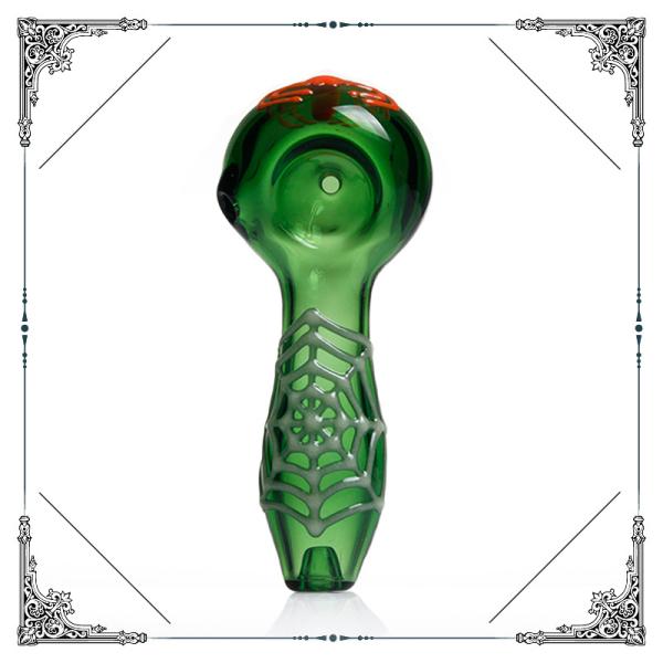 Hand Blown Glass Smoking Pipe Luminous Spider and Web Pipe 10cm
