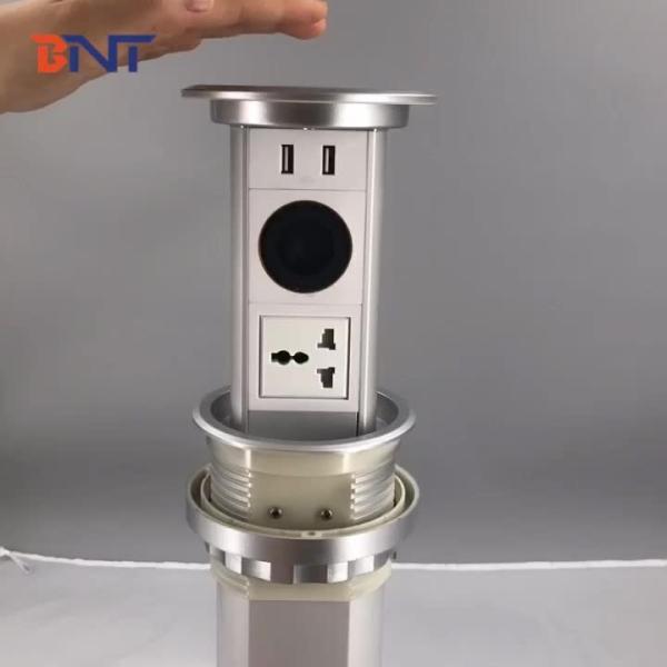 Aluminum alloy waterproof motorized pop up socket with speaker for kitchen