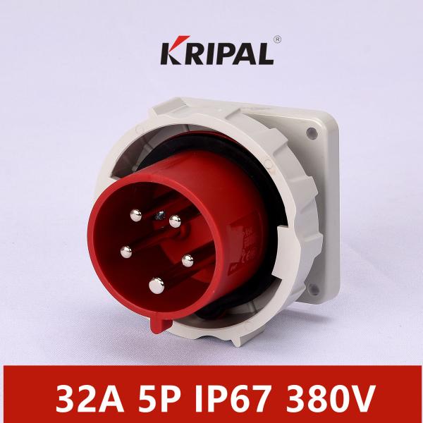 32A 5P Waterproof Industrial Plugs 380V IP67 Electrical Power Panel Mounted