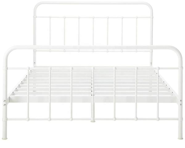 White Full Size Metal Bed Frame Powder Coated Surface Elegant Design